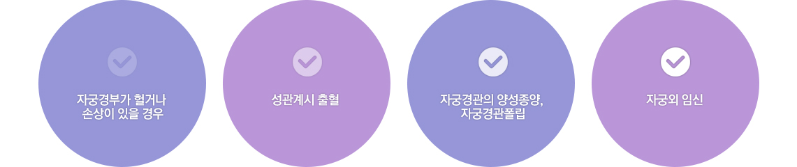 자궁경부가 헐거나 손상이 있을경우 / 성관계시 출혈 / 자궁경관의 양성종양, 자궁경관폴립 / 자궁외 임신